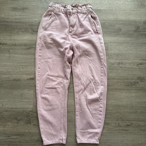 Zara paper bag Light Pink Elastic Waist Pants Sz S lightweight 2 distressed - Picture 3 of 6